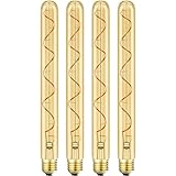 Leools Vintage LED Spiral Filament Bulb T10,11.8inch Long Tubular Dimmable Edison Light Bulbs,E26 Medium Base,Amber Glass,Warm White,2200K,400LM(40W Equivalent),T30 Led Tube Bulb,Pack of 4.