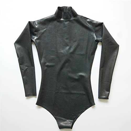 Black Latex Catsuit Back Zipper Long Sleeve Tight One Piece Rubber Bodysuit Swimsuit Club Wear2