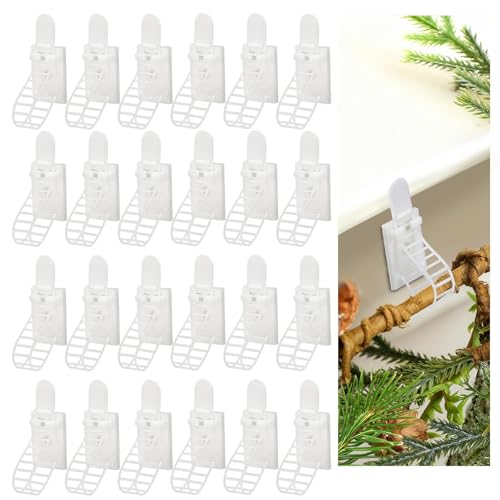AUGSUN 30 Pcs Christmas Garland Hanger for Mantle, Adjustable Christmas Garland Ties Wreath Hooks Adhesive Straps for Mantle Fireplace Front Door Window Xmas Stocking Wreath Decorations, White