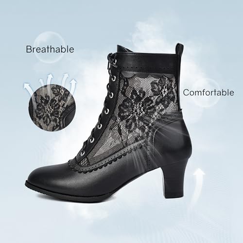 Women Victorian Boots Lace up Ankle Boots Witch Costume Booties Side Zipper2