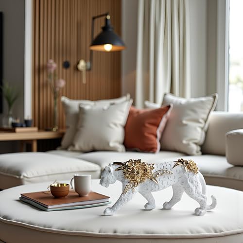 Estatua de León Blanco Dorado en Resina para Decoración Hogar miniatura 2