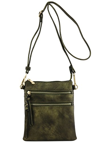 Image of Isabelle Small Lightweight Shoulder Bag for Women, Mini Multi Zipper Pocket Crossbody Handbag with Adjustable strap