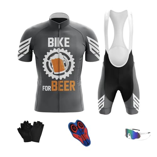 Abbigliamento Completo Ciclismo Uomo Estivo Tuta Bici da Corsa Professionale Maglia MTB + Pantaloncini Imbottiti con Gel 9D＋Guanti da Ciclismo, Occhiali da Ciclismo (TYP-5,L)