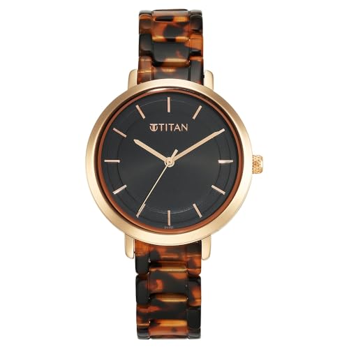 Titan Purple Acetate Quartz Analog Black Dial Brass & Acetate Strap Watch for Women-NS95188KD01