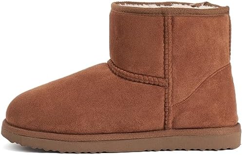 Zizor Women's Cozy Short Bootie Slippers, Winter Warm Hard Bottom House Shoes with Fuzzy Lining, Chestnut, 7 M US | Image 1