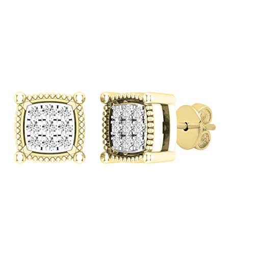 Dazzlingrock Collection 0.10 Carat (ctw) Round White Diamond 5.6mm Cluster Square Hip Hop Iced Out Studs, Unisex Design Ladies, Mens Real Diamond Earrings