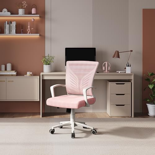 Sedia da Scrivania Ufficio Ergonomica a Rotelle Girevole Reclinabile in Rete Traspirante con Braccioli Altezza Regolabile Portata 136 kg Rosa - Sedia gaming - Immagine 1