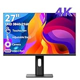 Pisichen Touchscreen Monitor 4K Gaming 27 Inch UHD 3840x2160 IPS Computer Monitor with Webcam, 60Hz, Ultra-Thin Bezel, HDMI, DisplayPort, 400 cd/㎡, VESA, Tilt Adjustable