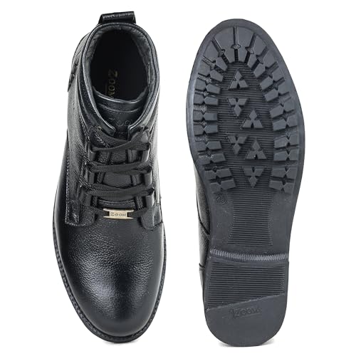Image of Zoom Shoes A-4691 Men's Genuine Leather High Ankle Boots | Stylish Lace-Up Design | Cushioned Insole for Comfort | Durable & Trendy for Everyday Wear