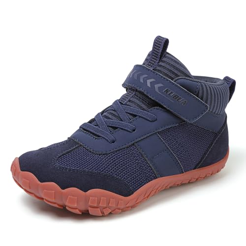Image of KUBUA Kids High Top Barefoot Shoes Boys Girls Minimalist Zero Drop Sneakers | Wide Toe Box, Padded Collar for Ankle Support, Non-Slip, Hiking, Tennis, Walking, School, Wrestling, Gym, Little Kid, Big Kid