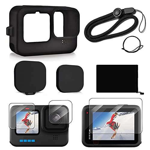 YHTSPORT Etui en Silicone pour GoPro Hero 12/Hero 11/Hero 10/Hero 9 Black, avec Coque en Silicone+Couvercle Latéral de Batterie + Protecteur d'écran +...