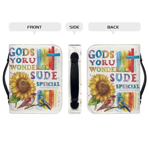 Sunflower Print Bible Bag Bible Study for Women Girls Rainbow Cross Carrying Book Case Church Bag Bible Bible Study Supplies Accessories Leather Bible Covers size：XL3