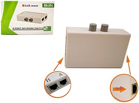 SinLoon RJ45 Splitter Selector Switch, 2 Ports Network Switch Splitter Selector Hub 2-in 1-Out or 1-in 2-Out 100M t 2-Way RJ45 Ethernet Network Push Button Metal Mini Switch Box