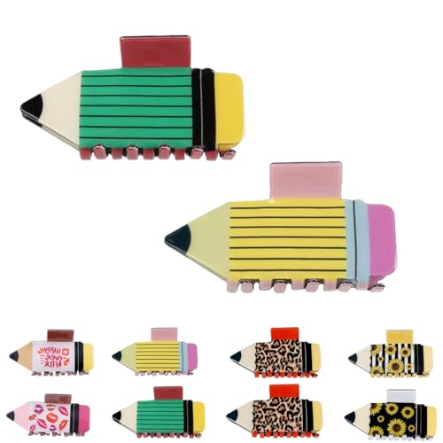 鉛筆爪クリップ、アクリル鉛筆バンスクリップ レディース ガールズ 教師用ヘアアクセサリー、楽しい鉛筆ヘアクリップ、太い髪用ビッグクロークリップ (C)