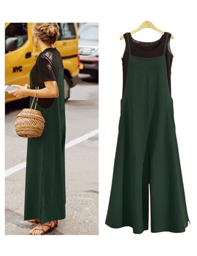 Image of YESNO Women Casual Loose Long Bib Pants Wide Leg Jumpsuits Baggy Cotton Rompers Overalls with Pockets PZZTYP2