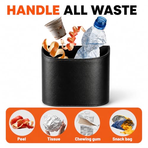 Image of COZILO Leather Car Trash Can - Leakproof & Easy-to-Clean Car Garbage Can for Luxury Cars, SUVs & Trucks | Includes 60 Custom Liners, Secure Hook, Easy Install, Black