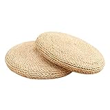 Meditation Pillow Tatami Floor Pillow Knitted Straw Flat Seat Cushion Round Padded Room Floor Straw Mat for Zen Yoga Practice or Buddha Meditation Beige Tatami