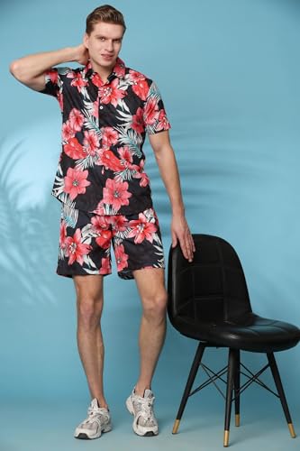 Mens Printed Casual Hawaiian Shirt and Shorts Set Button Down Co-ord Set4