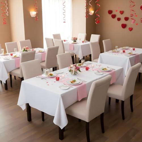 Image of sancua White Table Cloths Rectangle, 8 Pack Tablecoths for 6 Foot Tables - Washable Polyester Fabric Table Cover for Wedding, Birthday Party, Banquet Reception, 54x108 Inch