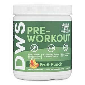 Pre Workout Powder for Men & Women (30 Servings of Caffeine, Beta Alanine, L-Citrulline, Dynamine, L-Theanine, Taurine, Theacrine, & More) Preworkout Powder with Scoop by Double Wood (Fruit Punch)