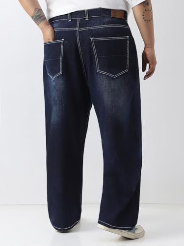 Image of Urbano Plus Men's Loose Baggy Fit Washed Jeans Non-Stretchable