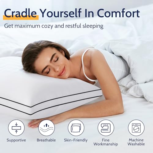 Image of ROUMEA Queen Size Pillows Set of 2, Gusseted Bed Pillows for Sleeping