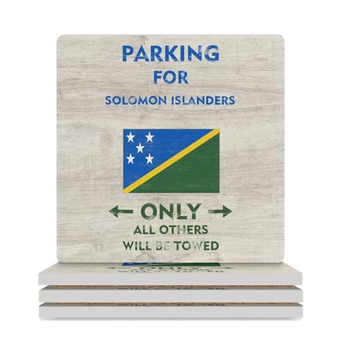 Lot de 4 dessous de verre carrés absorbants avec motif drapeau des îles Salomon, parking uniquement pour les îles Salomon, tous les autres seront remorqués avec base pour la maison, dessous de verre