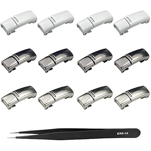 homsyway 6 Pairs Metal No-tie Shoelace Buckle Lock Clip Lazy Magnetic Shoe Lace Buckle Accessory, for Kid Adult Sneakers Casual Shoes Necklace Bracelet, with Tweezers (Black, White, Silver) Cover