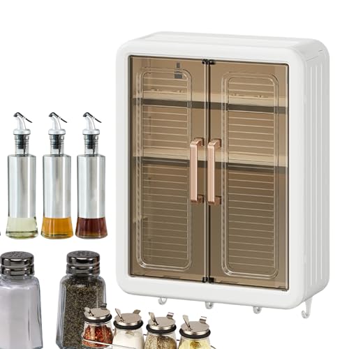 Armario de almacenamiento de pared, estante de almacenamiento de condimentos de doble puerta, organizador de gabinete de utilidad, soporte para tarros de condimentos de cocina de despensa, estante de