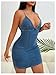 Floerns Women's Backless Criss Cross Denim Cami Dress Halter Neck Bodycon Mini Dresses Blue Medium
