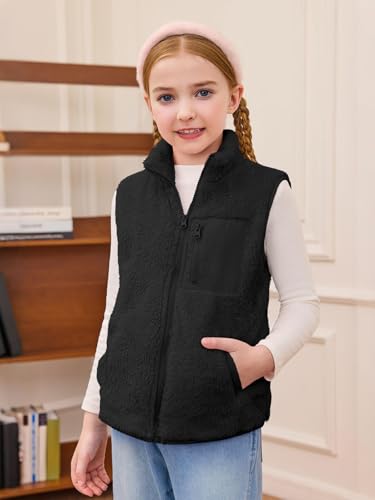 Haloumoning Girls Sherpa Fleece Vest Kids Fall Winter Full Zip Fuzzy Outerwear Jacket with Pockets 5-14Y3