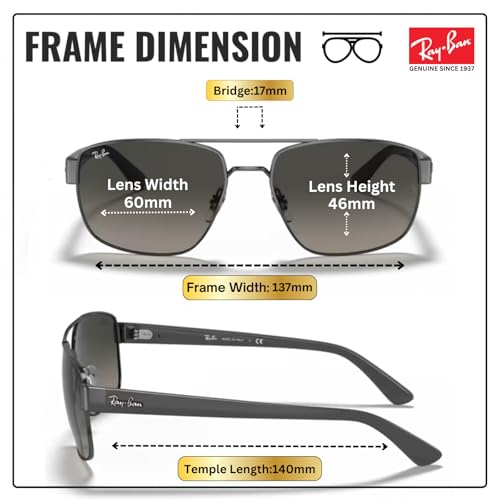 Image of Ray-Ban RB3663 Square-Round Shaped Sunglasses for Men with Official RAYBAN Eyewear Kit