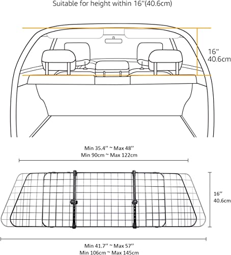Amazon Basics Adjustable Dog Car Barrier for Vehicles, 59.72 x 5.20 x 16.46 in, Black