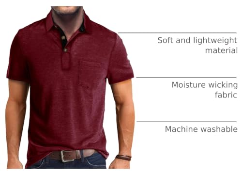 Image of Men's Short Sleeve Polo Shirts Buttons Collared T Shirts with Pocket