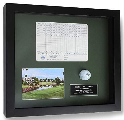 Golf Hole-in-One Shadowbox | Displays Ball, Scorecard, and Photo | 3 Frame Colors | Engraved Plate | Install Scorecard & Ball Yourself | Upload Your Photo | Made in The USA