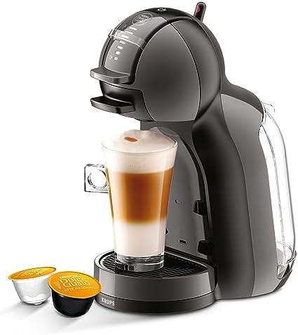NESCAFĂ DOLCE GUSTO Mini Me Von Krups KP1238 Small Automatic Capsule Coffee Machine, Hot and Cold Drinks, 15 Bar Pressure, 0.8 Litre Water Tank, Eco Mode, Black/Anthracite, KP1238