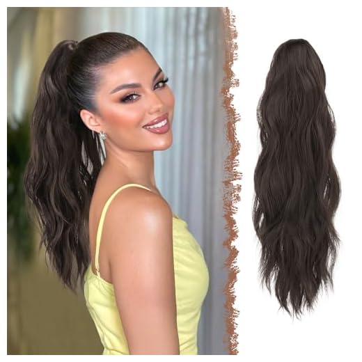 FESHFEN Gewellt Pferdeschwanz Haarteil mit Klammer, 50cm Pferdeschwanz Zopf Extensions Claw Clip in Wavy Ponytail Extension Synthetik Haarverlängerung für Frauen Damen Dunkelbraun