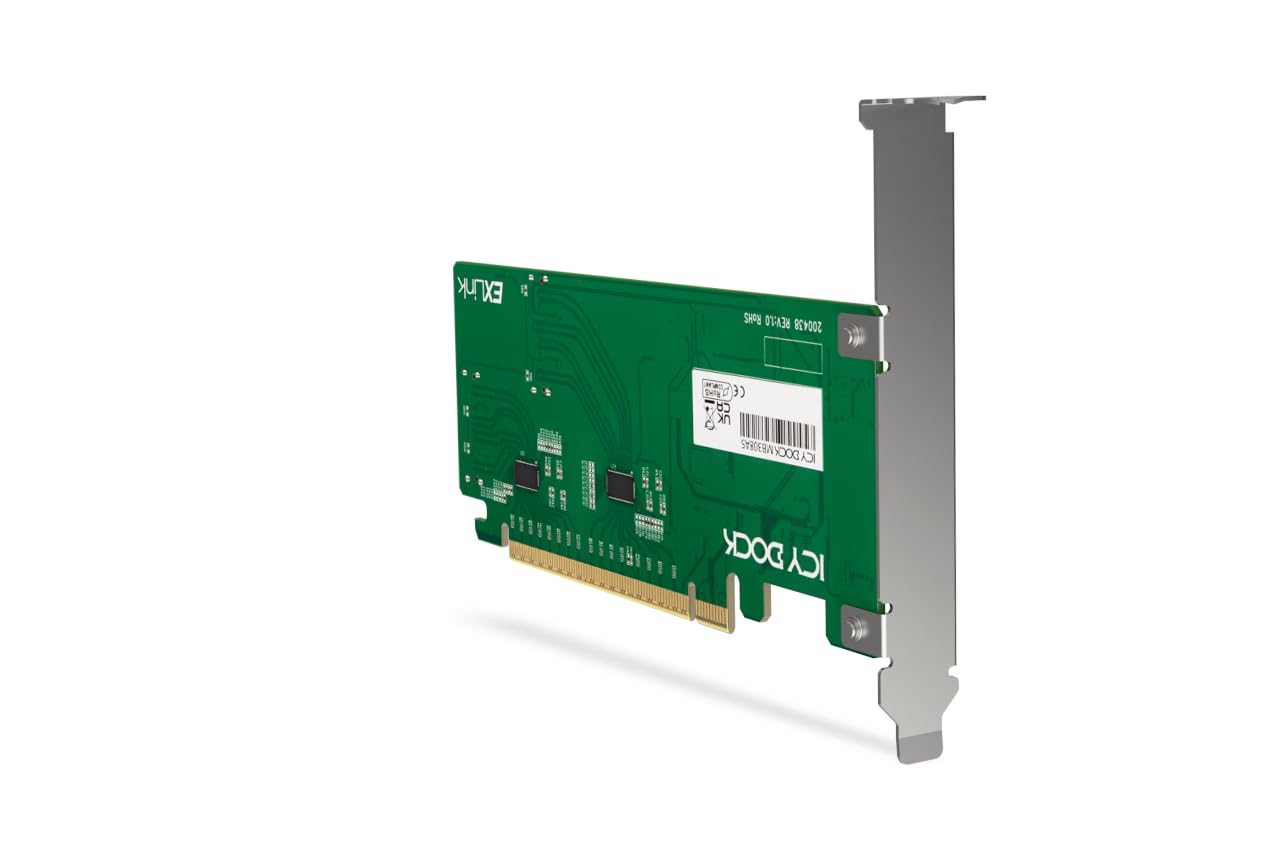 ICY DOCK PCIe 5.0 x16 NVMe Adapterkarte mit 2 x MCIO 8i (SFF-TA-1016) Anschlüssen & Redriver (PCIe Bifurcation erforderlich) - EXLink MB308A5