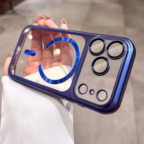 Film transparent objectif et étui souple iPhone 17 Pro Max bleu compatible recharge sans fil