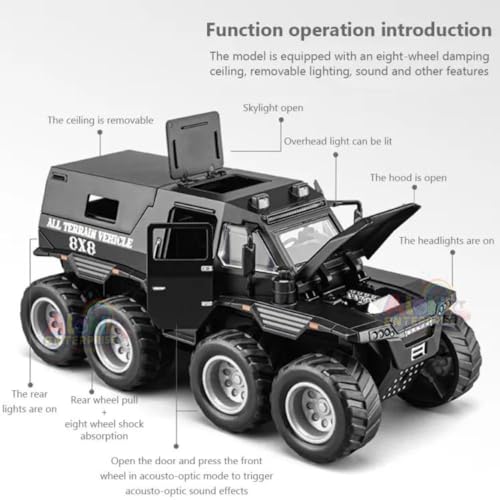 Image of Invite Enterprise 8X8 Off-Road Refitted Model Adventure Suv Car 1 /24 Scale Monster Shaman Trucks Pickup Die-Cast Metal Model Cars With Sound And Light For Kids Age 3 Year And Up ?Black?
