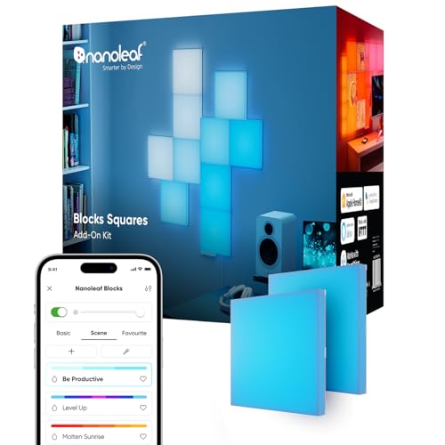 nanoleaf Blocks Combo S Smarter Kit, Smart LED Wall Panels, Modular RGBW Light Panels with 16M+ Colors, Music Sync & App Control, Custom Wall Lighting for Gaming Room, Bedroom & Home Decor C