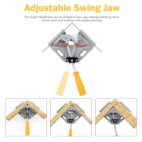 90 Degree Right Angle Clamp, 4PCS Corner Clamps for Woodwork, Single Handle Aluminium Alloy Clamp, Photo Framing Tools, Woodworking Clamps for DIY Woodworking Welding (4 PCS)