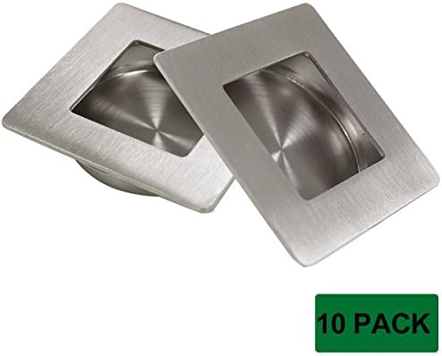 Probrico Brushed Nickel Flush Pull (10 Pack) 2-3/4" 70mm Square Recessed Sliding Door Pull Handles Hidden Concealed Screws