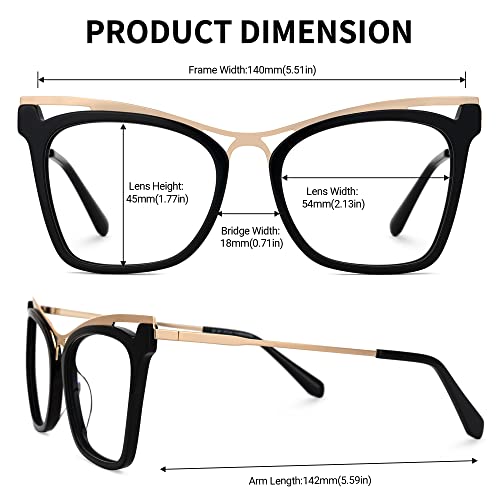 Zeelool Chic Oversized Cat Eye Glasses Frame With Clear Lens Metal Eyewear For Women Kaedra Zjgx520498-01 Black #TOP3