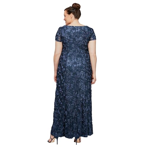 Image of Alex Evenings Women's Long Rosette Mother of The Bride Dress with Short Sleeves