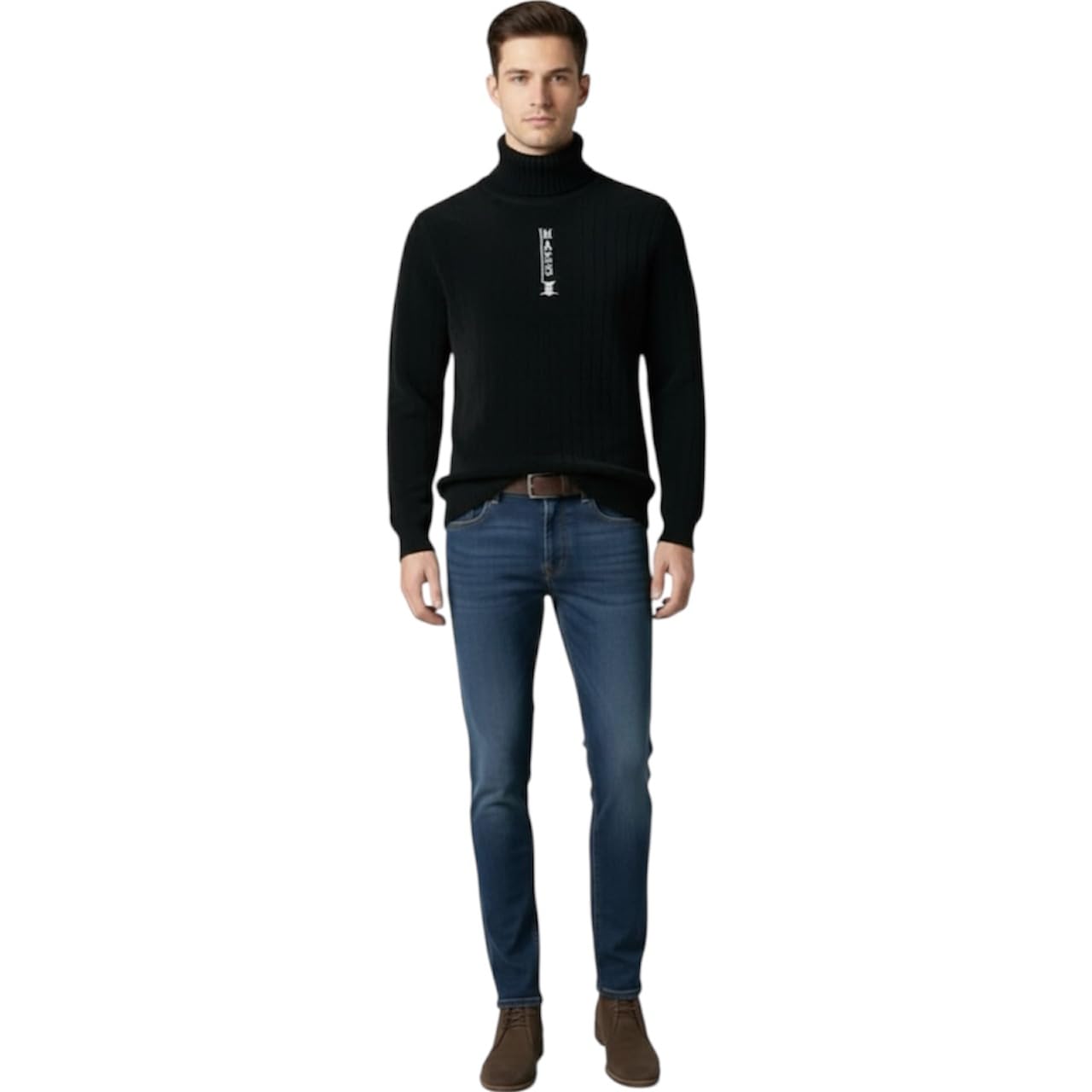 Men's Black Turtleneck Sweater XL Winter Pullover Cotton Blend Full Sleeve Ribbed Knit Top-picture-35