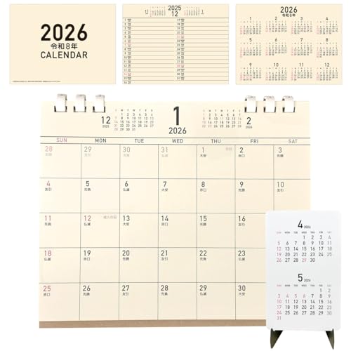 卓上カレンダー 2026 おしゃれ シンプル 書き込みやすいカレンダー 令和8年155×180×85mm(ナチュラルアイボリー)みわ文具 キセッツ
