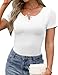 GKBK Womens White Short Sleeve Shirts Ribbed Slim Fitted Tight Henley Shirts Scoop Neck Cute Basic Tee Tshirts Spring Summer Tops 2025 Trendy White S