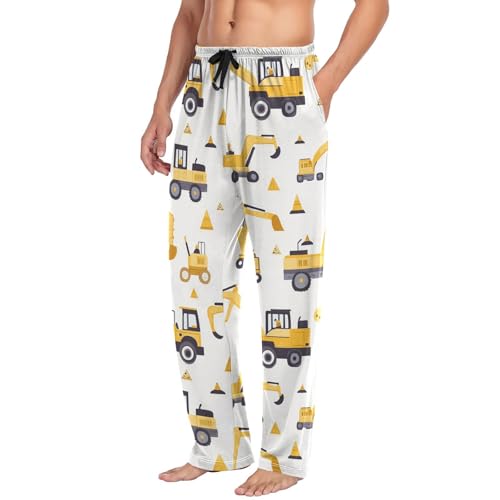 Building Truck Yellow Excavator Cars Pajama Pants Transport Car Men's Pajama Bottoms Lounge Sleepwear PJs Sleep Pants M4
