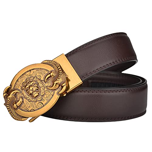 Ceinture cuir homme ajustable sans trou à boucle automatique anti-usure dragon doré